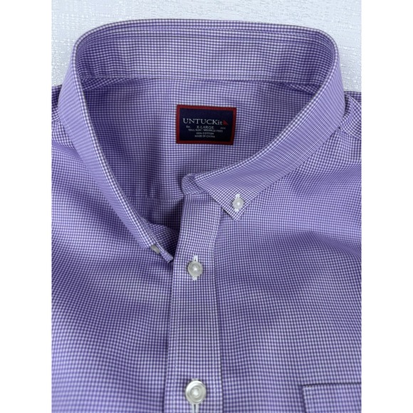 UNTUCKit Speri XL-Tall Slim Purple Micro Check Long Sleeve Button Down Shirt - Picture 3 of 11